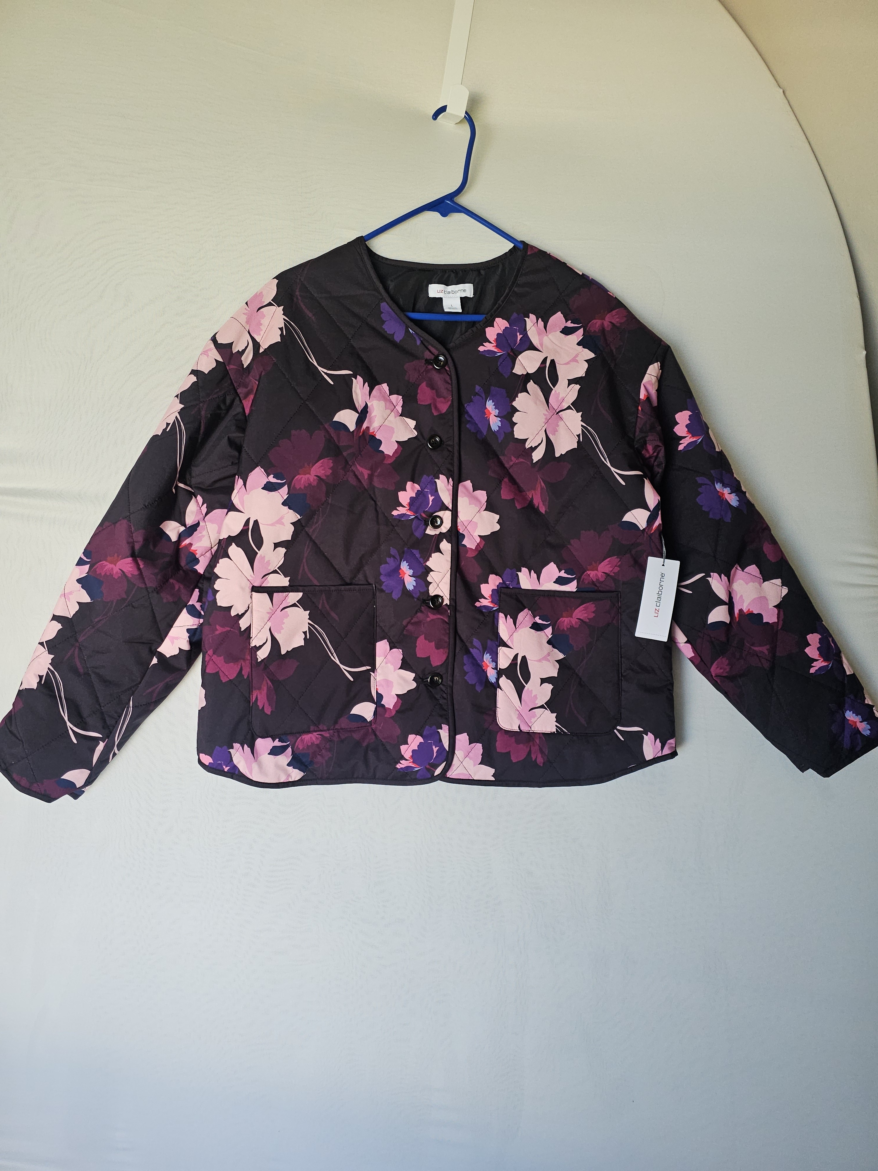 Nwt Liz Claiborne Quilted Floral Lightweight Jacket Pockets Size L